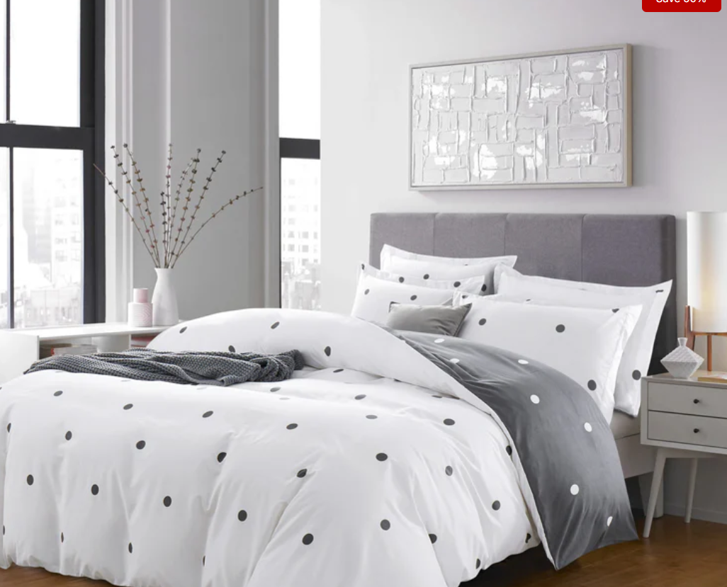 Dotted Printed Reversible Duvet Cover Set White/Grey